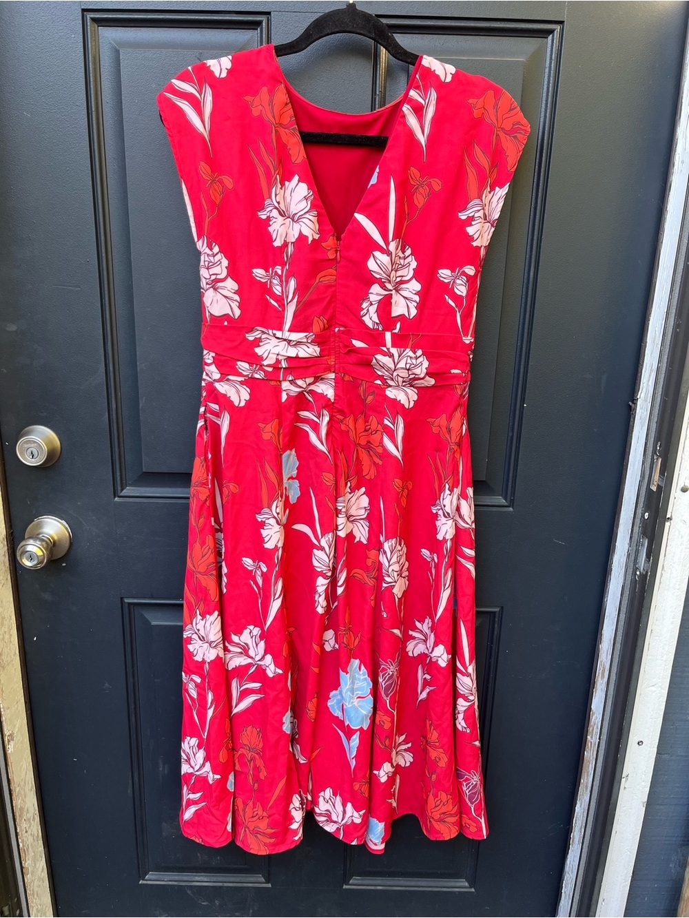 Red Floral V-Neck Maxi Dress